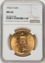 1922-S $20 Saint-Gaudens Double Eagle NGC MS64