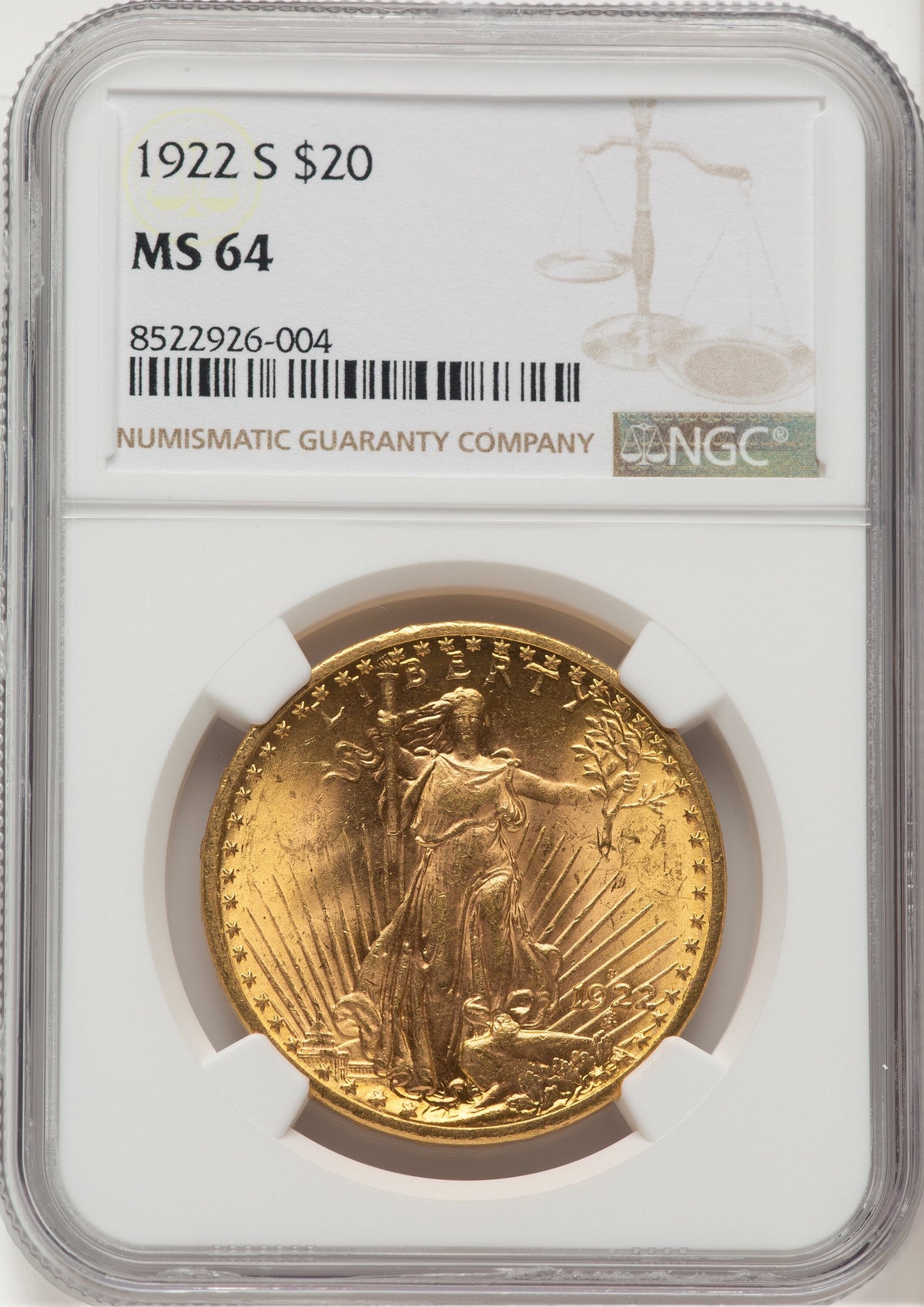 1922-S $20 Saint-Gaudens Double Eagle NGC MS64
