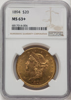 1894 $20 Liberty Double Eagle NGC MS63+