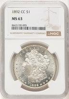 1892-CC Morgan Dollar NGC MS63 (521120080)