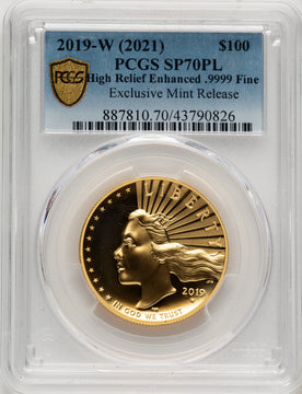 2019-W G$100 American Liberty High Relief Enhanced PL Blue Gradient PCGS MS70 (521126023)