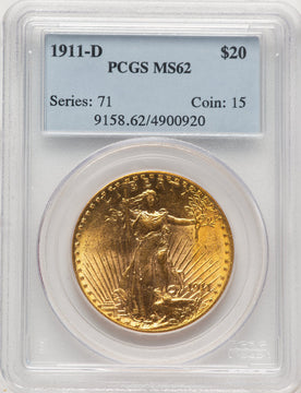 1911-D $20 Saint-Gaudens Double Eagle PCGS MS62 (521162021)