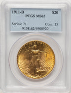 1911-D $20 Saint-Gaudens Double Eagle PCGS MS62 (521162021)
