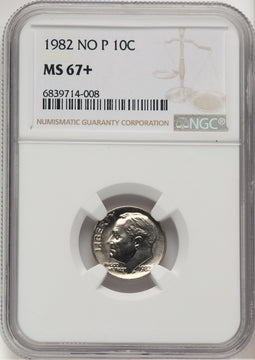 1982 10C NO P Roosevelt Dime NGC MS67+