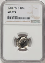 1982 10C NO P Roosevelt Dime NGC MS67+