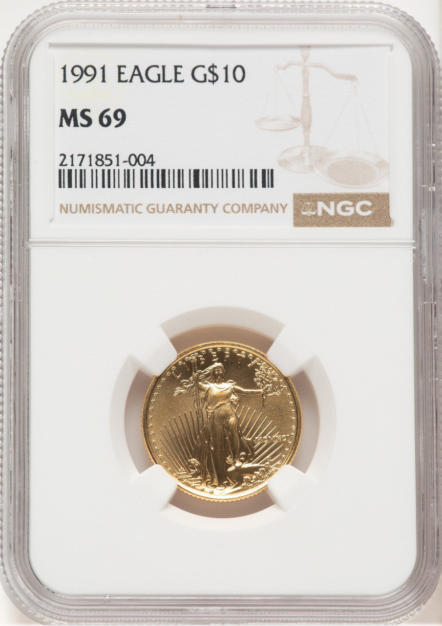1991 $10 Gold Eagle Brown Label NGC MS69