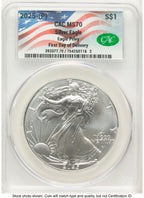 2025 Silver Eagle Privy First Day Delivery CACG MS70 Flag Label