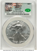 2025-(P) Silver Eagle (Privy Mark) First Day of Delivery Ron Drzewuki CACG MS70
