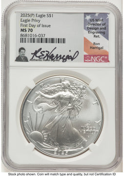 2025-(P) Silver Eagle (Privy Mark) FDI Ron Harrigal NGC MS70