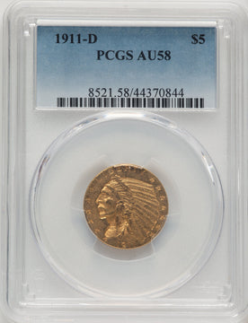 1911-D $5 Indian Half Eagle PCGS AU58 (521316034)