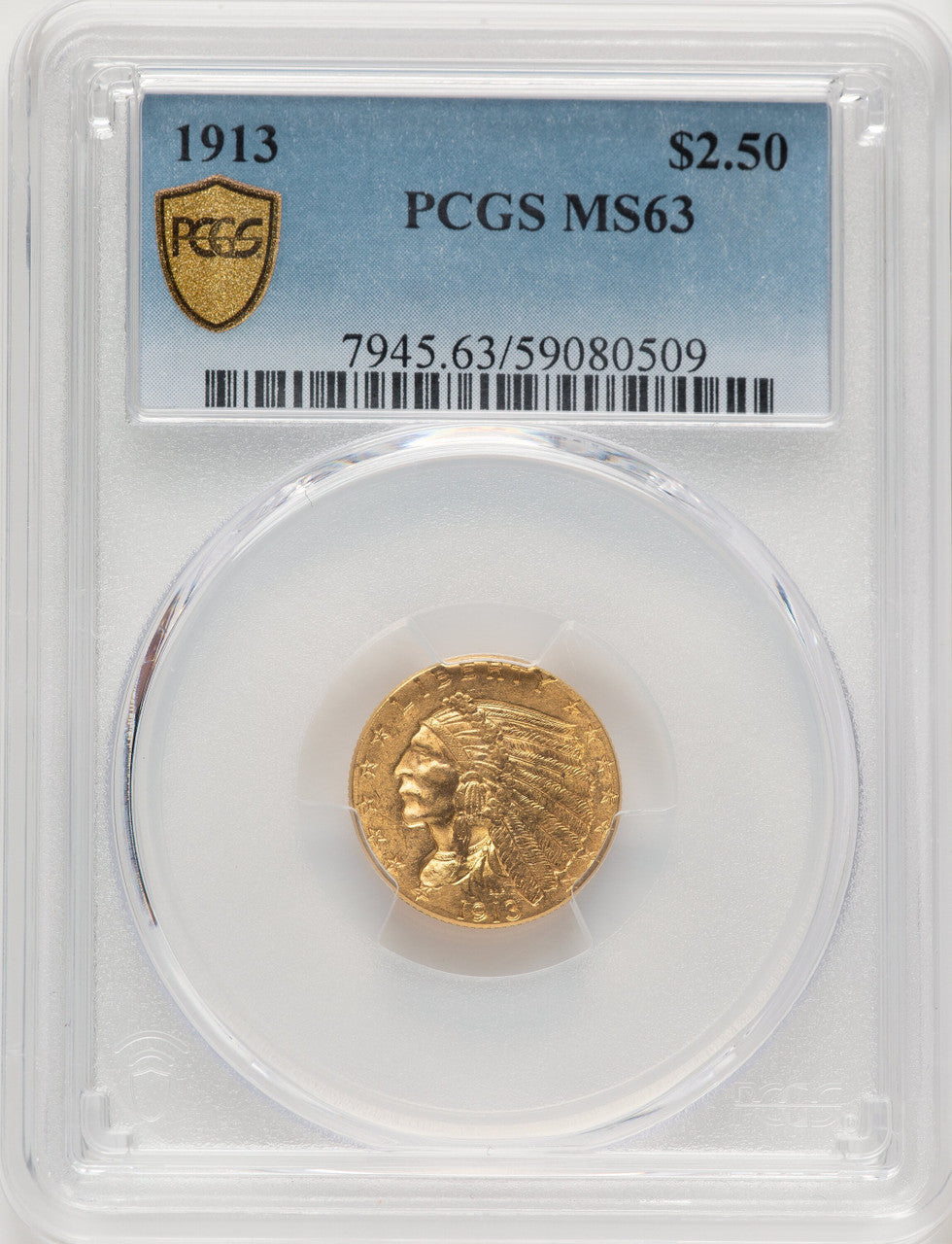 1913 $2.50 Indian Quarter Eagle PCGS MS63 (521326001)