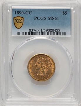 1890-CC $5 Liberty Half Eagle PCGS MS61