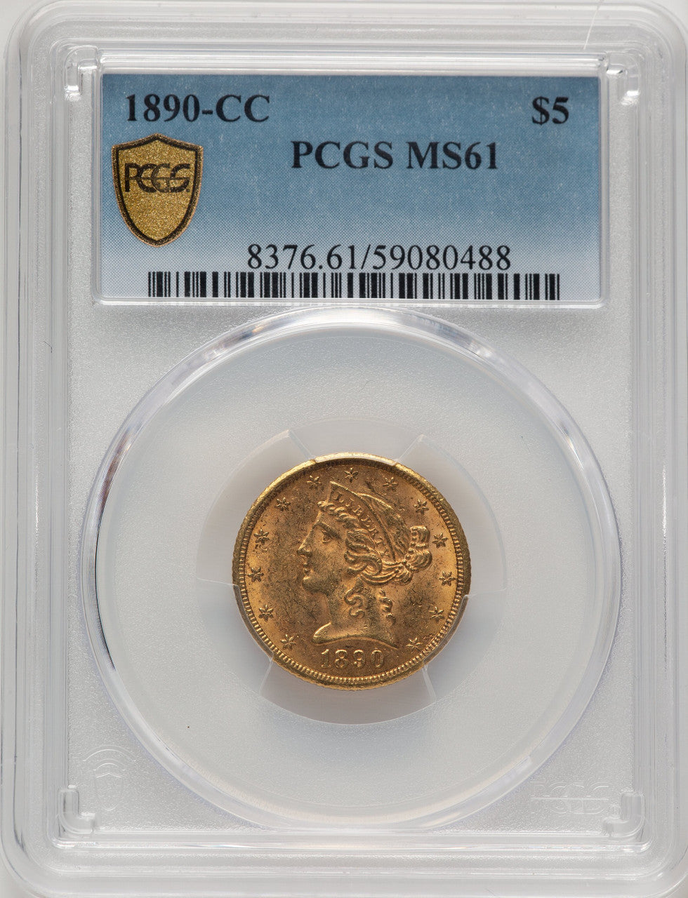 1890-CC $5 Liberty Half Eagle PCGS MS61
