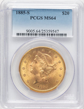 1885-S $20 Liberty Double Eagle PCGS MS64