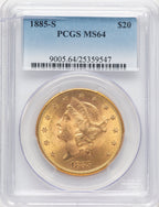 1885-S $20 Liberty Double Eagle PCGS MS64
