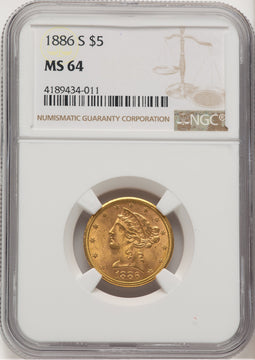 1886-S $5 Liberty Half Eagle NGC MS64