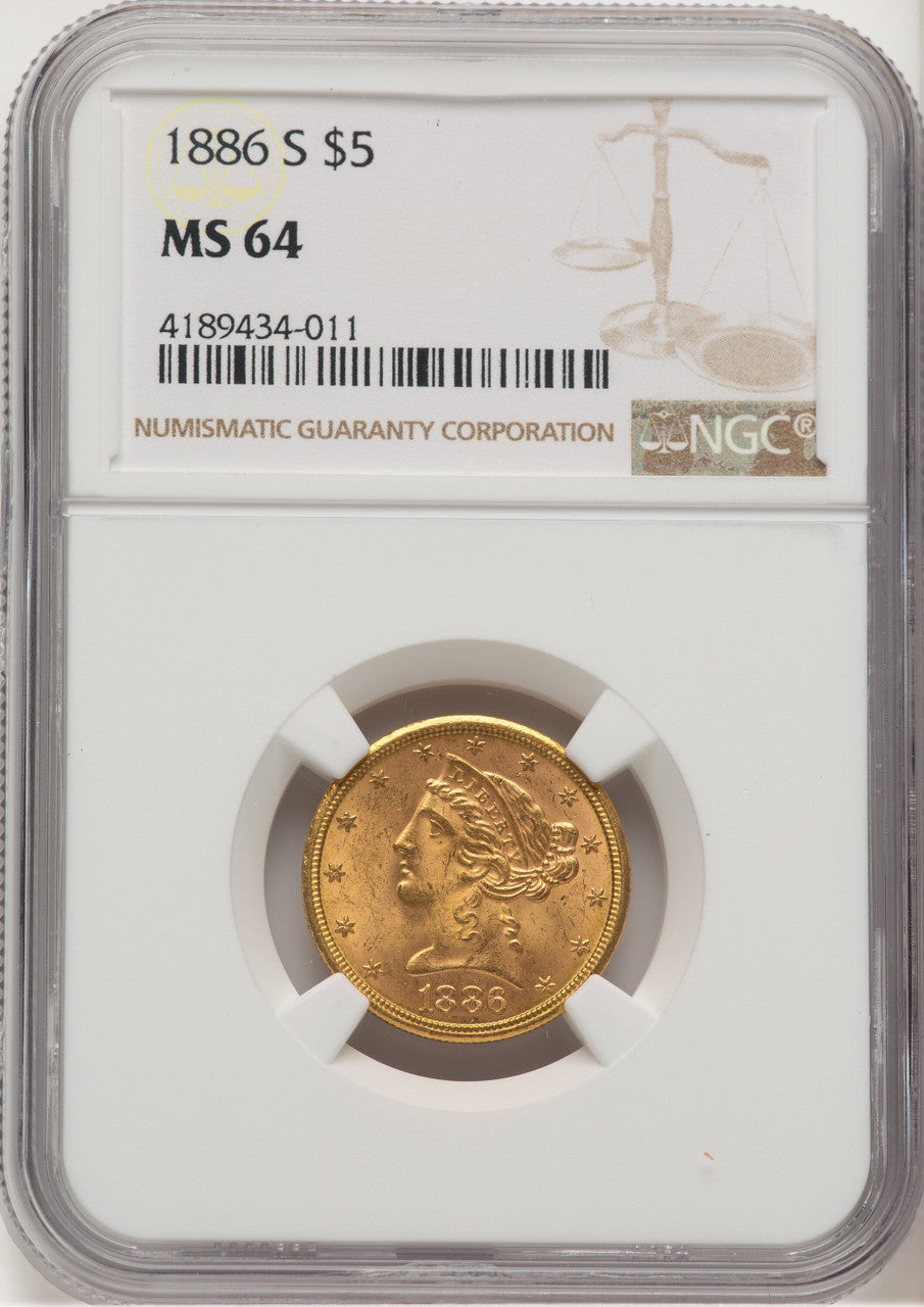 1886-S $5 Liberty Half Eagle NGC MS64