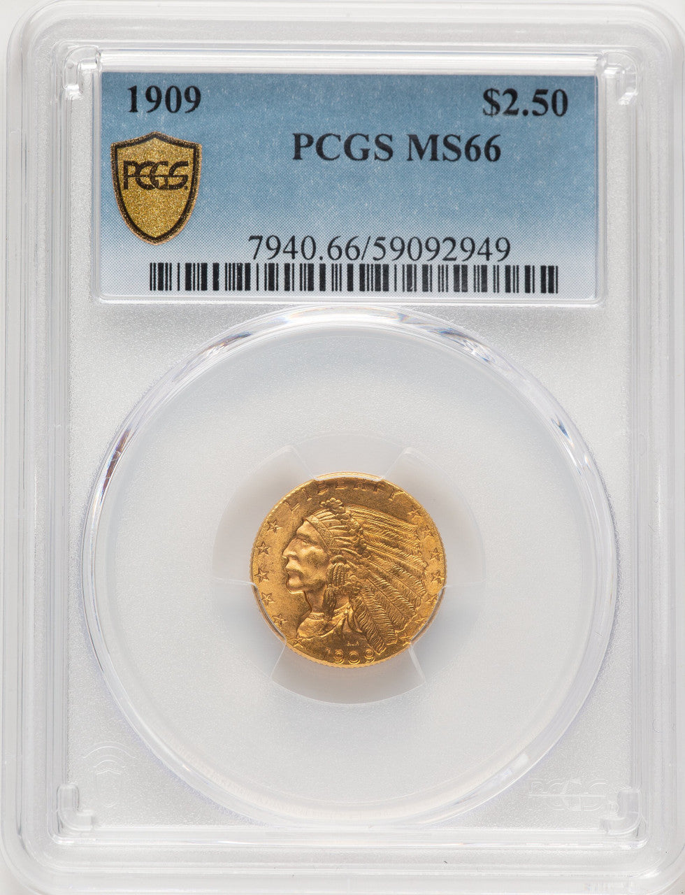 1909 $2.50 Indian Quarter Eagle PCGS MS66