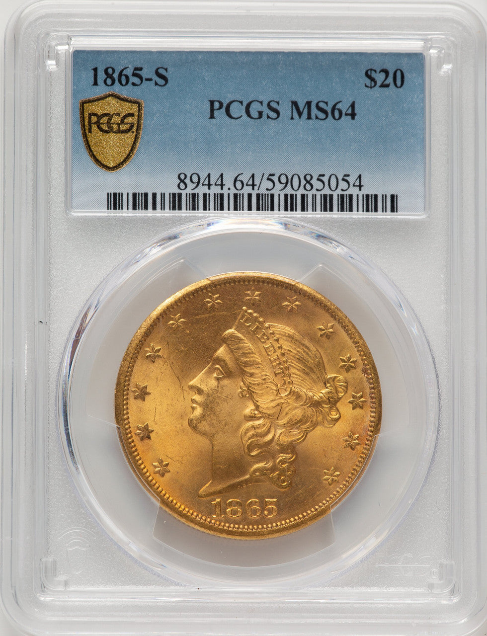 1865-S $20 Liberty Double Eagle PCGS MS64