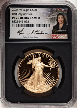 2024-W Proof Gold Eagle 1 oz FDI Anna Cabral Prestige Treasurer Series NGC MS70