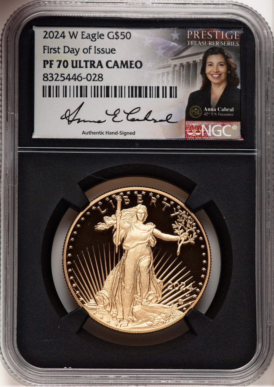 2024-W Proof Gold Eagle 1 oz FDI Anna Cabral Prestige Treasurer Series NGC MS70