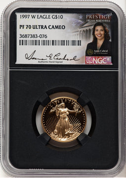 1997-W Proof Gold Eagle 1/4 oz Anna Cabral Prestige Treasurer Series NGC PF70