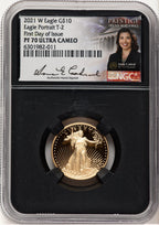 2021-W Type 2 Proof Gold Eagle 1/4 oz FDI Anna Cabral Prestige Treasurer Series NGC PF70