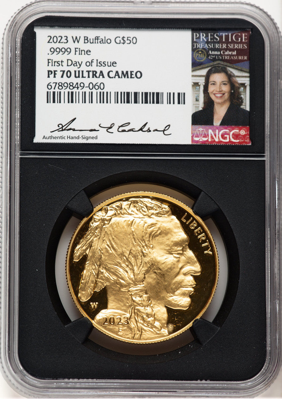 2023-W Proof Gold Buffalo 1 oz FDI Anna Cabral Prestige Treasurer Series NGC MS70