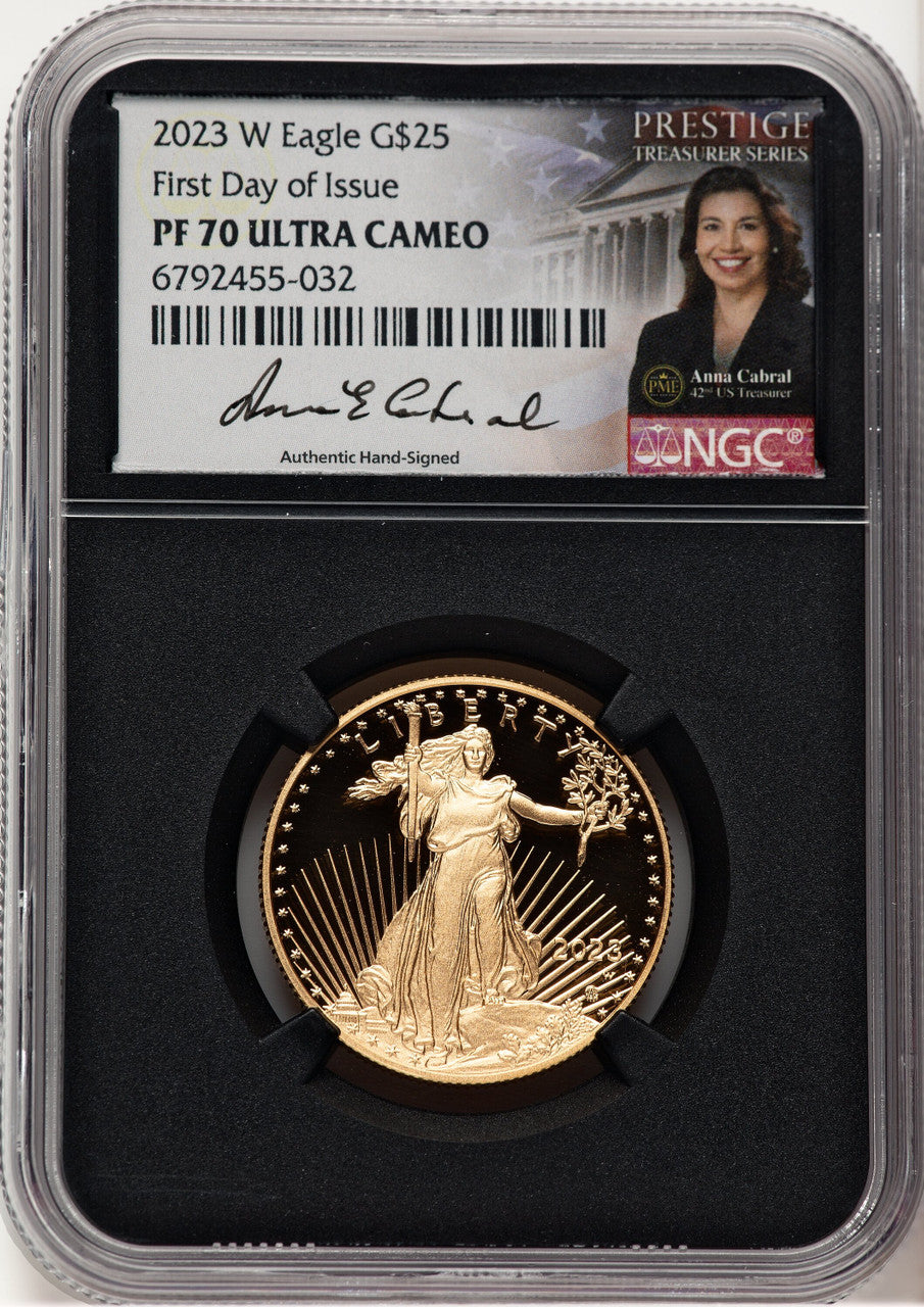 2023-W Proof Gold Eagle 1/2 oz FDI Anna Cabral Prestige Treasurer Series NGC PF70