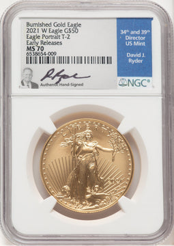 2021-W TY2 Burnished Gold Eagle 1 oz ER David Ryder NGC MS70