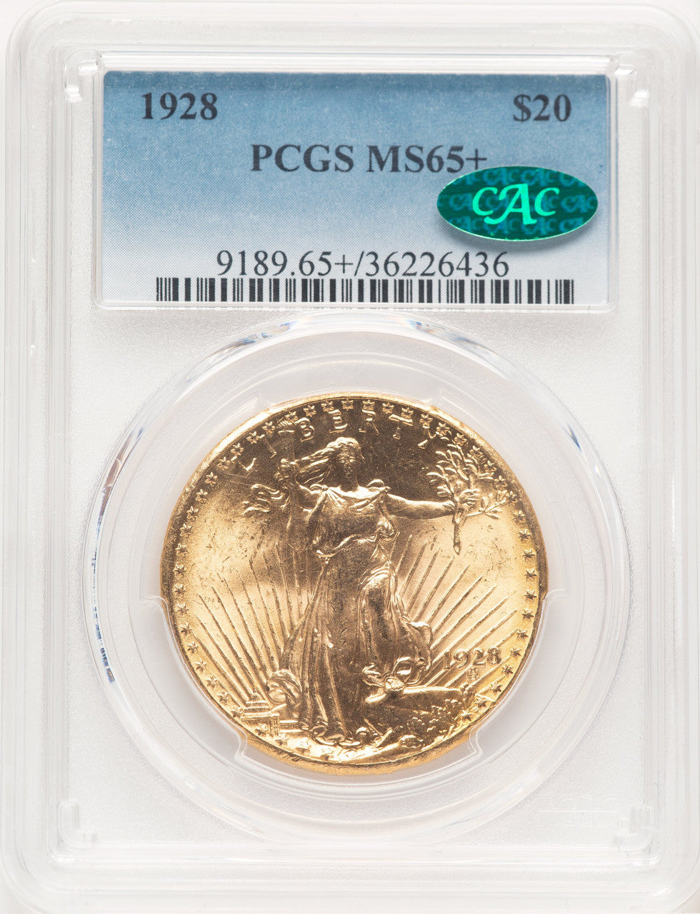 1928 $20 CAC Saint-Gaudens Double Eagle PCGS MS65+ (521389034)