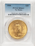 1908 $20 NO MOTTO Saint-Gaudens Double Eagle PCGS MS64+ (521389050)