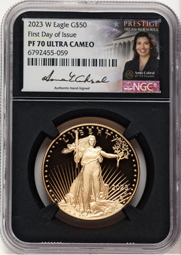 2023-W Proof Gold Eagle 1 oz FDI Anna Cabral Prestige Treasurer Series NGC PF70