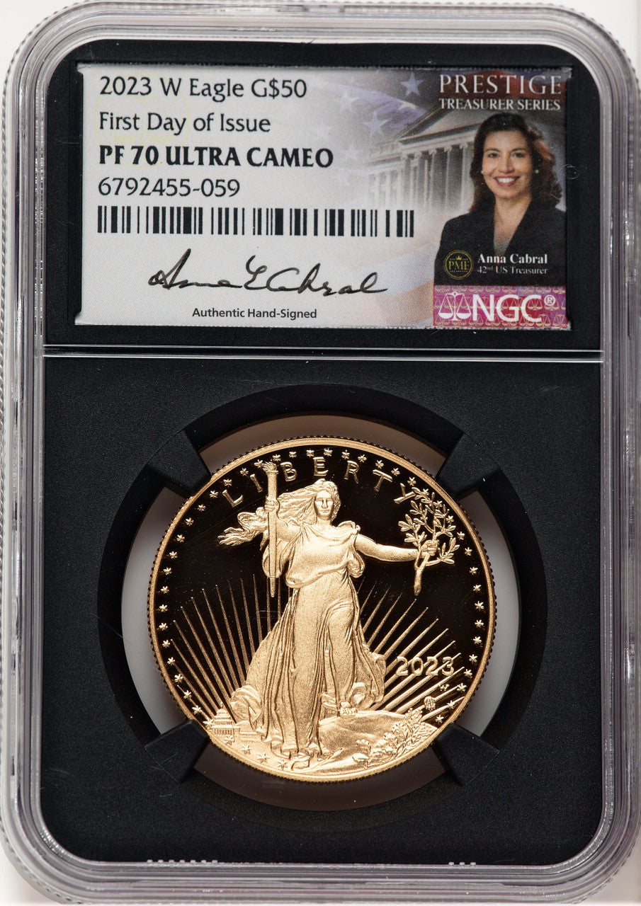 2023-W Proof Gold Eagle 1 oz FDI Anna Cabral Prestige Treasurer Series NGC PF70