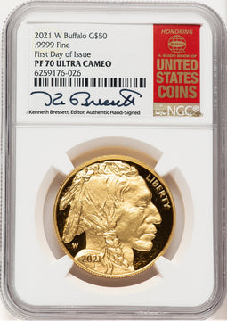 2021-W Proof Gold Buffalo 1 oz FDI Kenneth Bressett Red Book NGC PF70