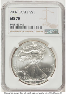 2007 Silver Eagle Brown Label NGC MS70