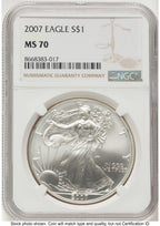 2007 Silver Eagle Brown Label NGC MS70