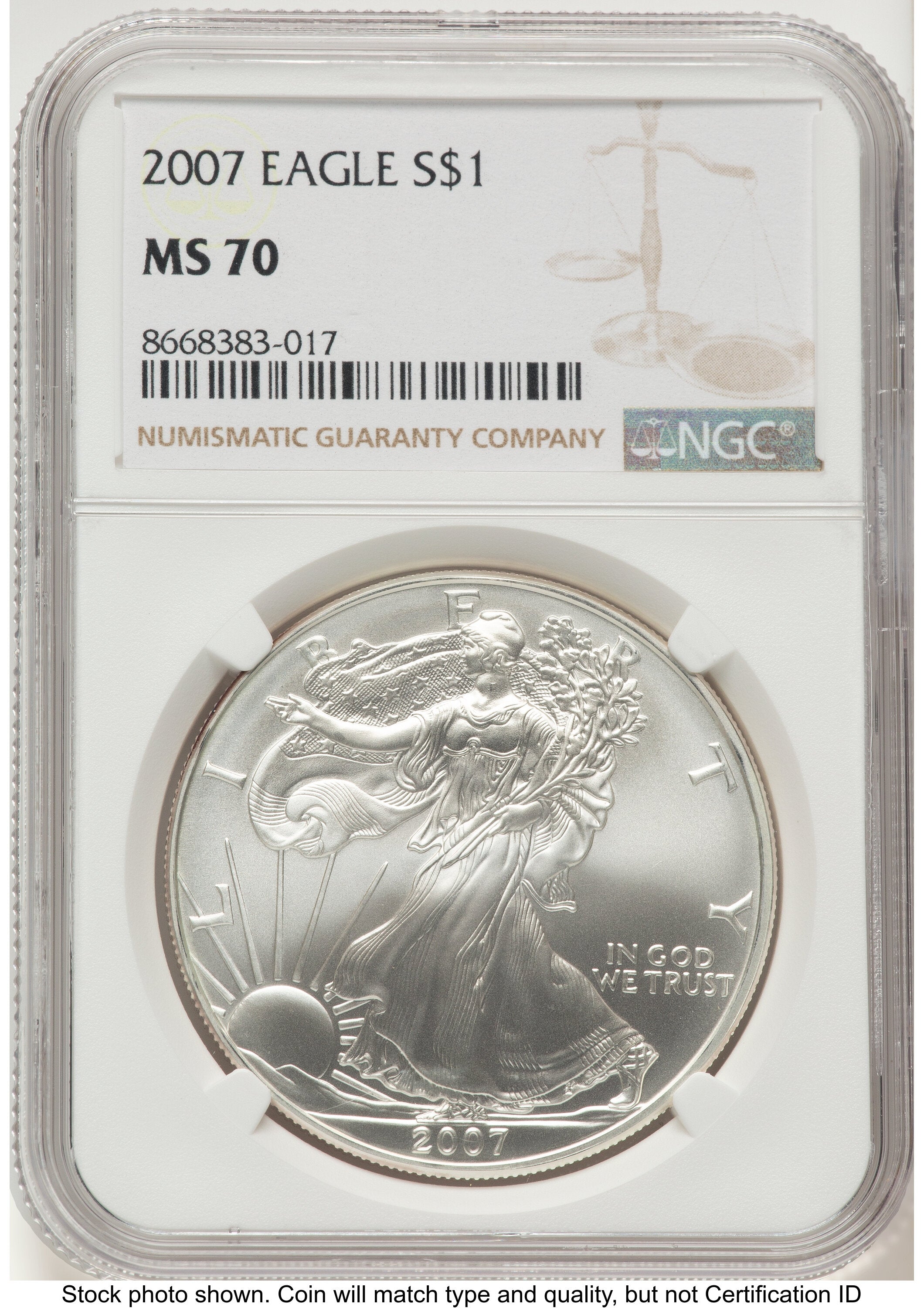 2007 Silver Eagle Brown Label NGC MS70