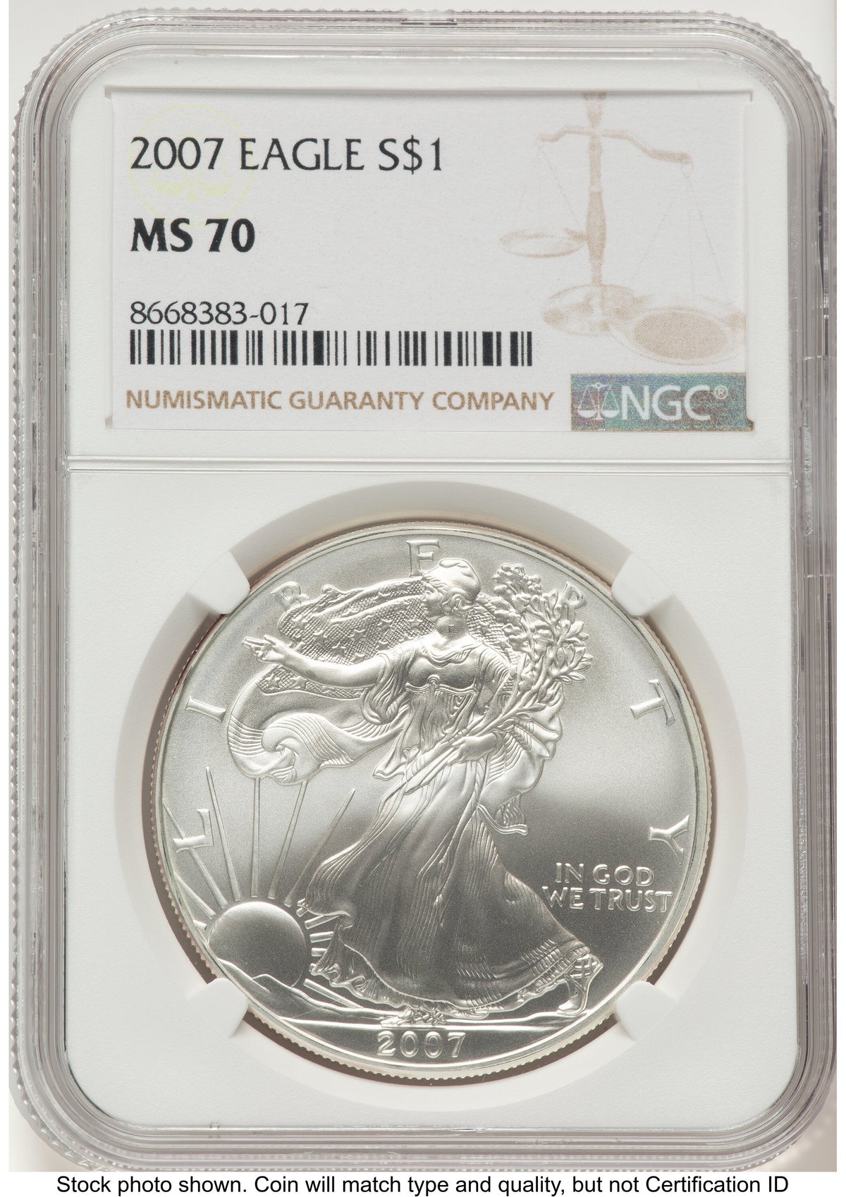 2007 Silver Eagle Brown Label NGC MS70