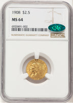 1908 $2.50 CAC Indian Quarter Eagle NGC MS64