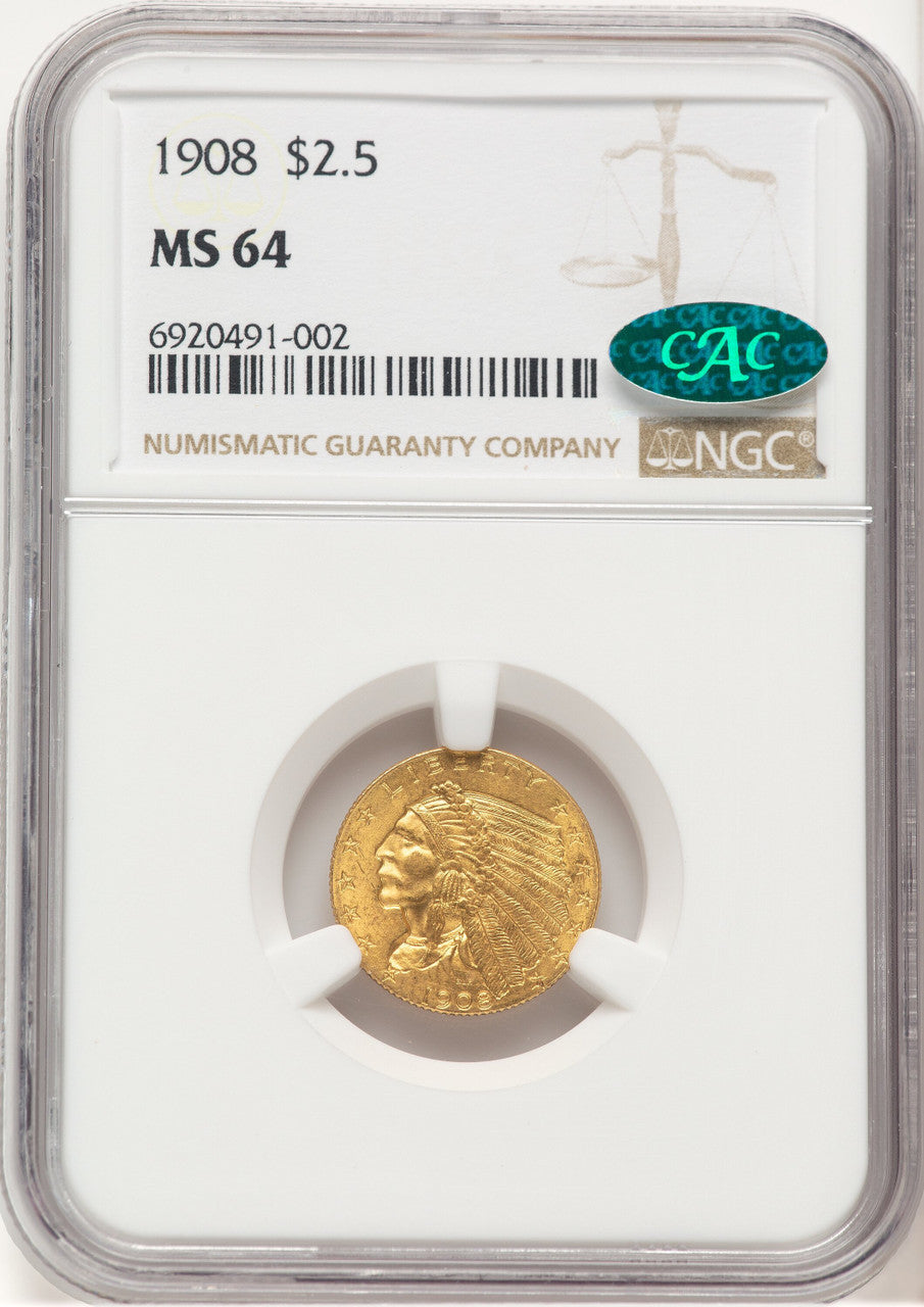 1908 $2.50 CAC Indian Quarter Eagle NGC MS64