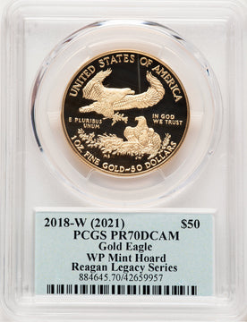 2018-W Proof Gold Eagle 1 oz WP Mint Hoard Reagan Legacy Series Michael Reagan Blue PCGS PR70