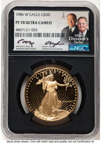 1986-W Proof Gold Eagle 1 oz /David J Ryder Mint Director's Series NGC PF70 Ed Moy