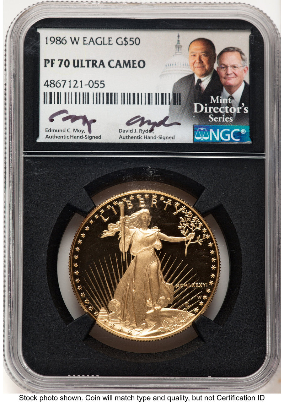 1986-W Proof Gold Eagle 1 oz /David J Ryder Mint Director's Series NGC PF70 Ed Moy