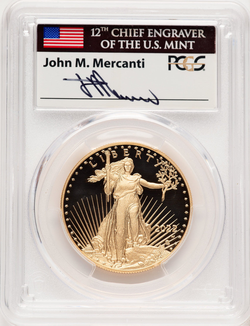 2022-W Proof Gold Eagle 1 oz John PCGS PR70 Mercanti