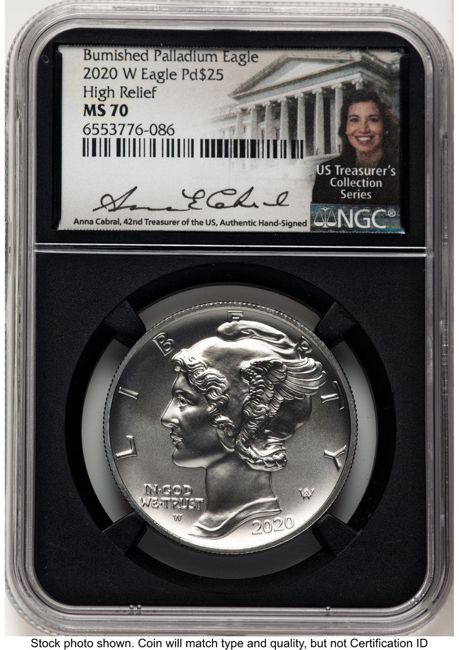 2020-W Palladium Eagle 1 oz Burnished Anna Cabral US Treasurer's Collection Series NGC MS70
