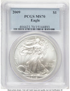 2009 Silver Eagle Blue Label PCGS MS70