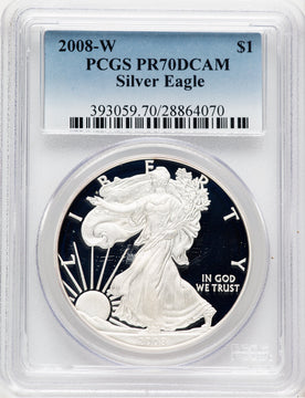 2008-W Proof Silver Eagle 1 oz Blue Gradient PCGS PR70