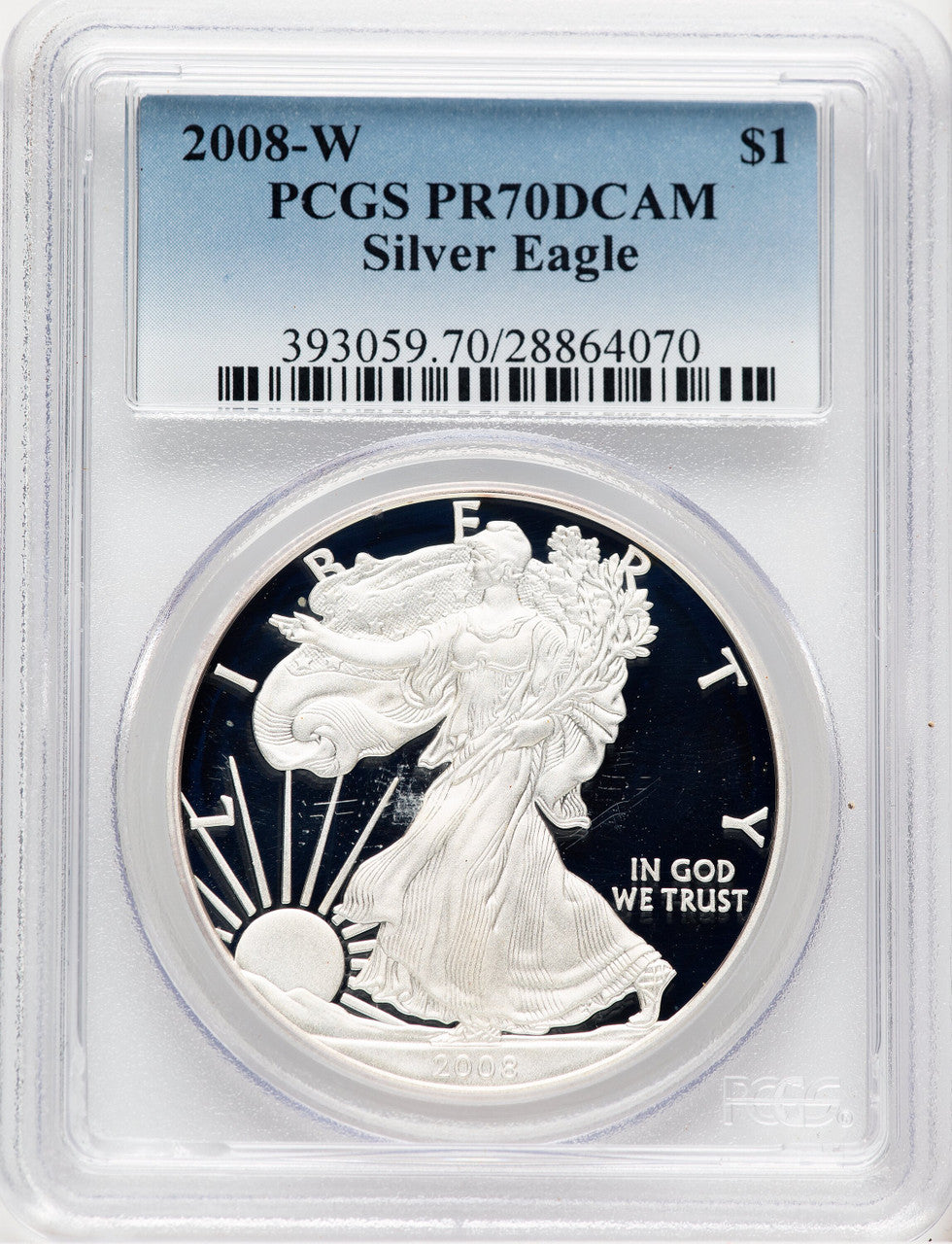 2008-W Proof Silver Eagle 1 oz Blue Gradient PCGS PR70