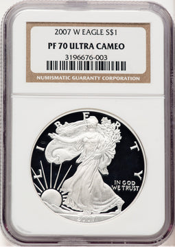 2007-W Proof Silver Eagle 1 oz Brown Label NGC PF70